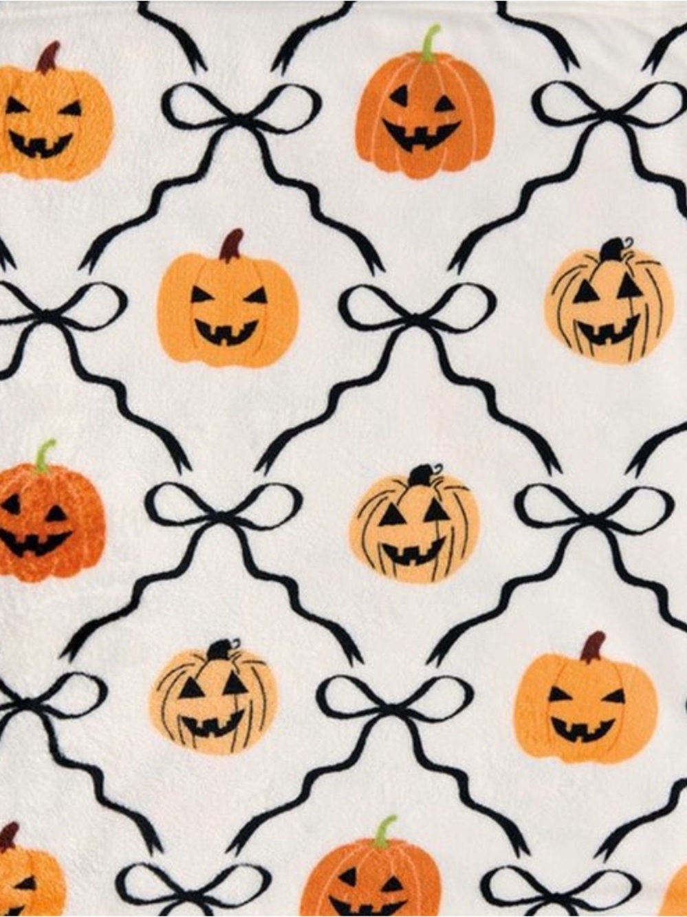 NWT ALDI FAUX FUR HALLOWEEN FALL THROW Pumpkin & Black Ribbon Bows Orange White